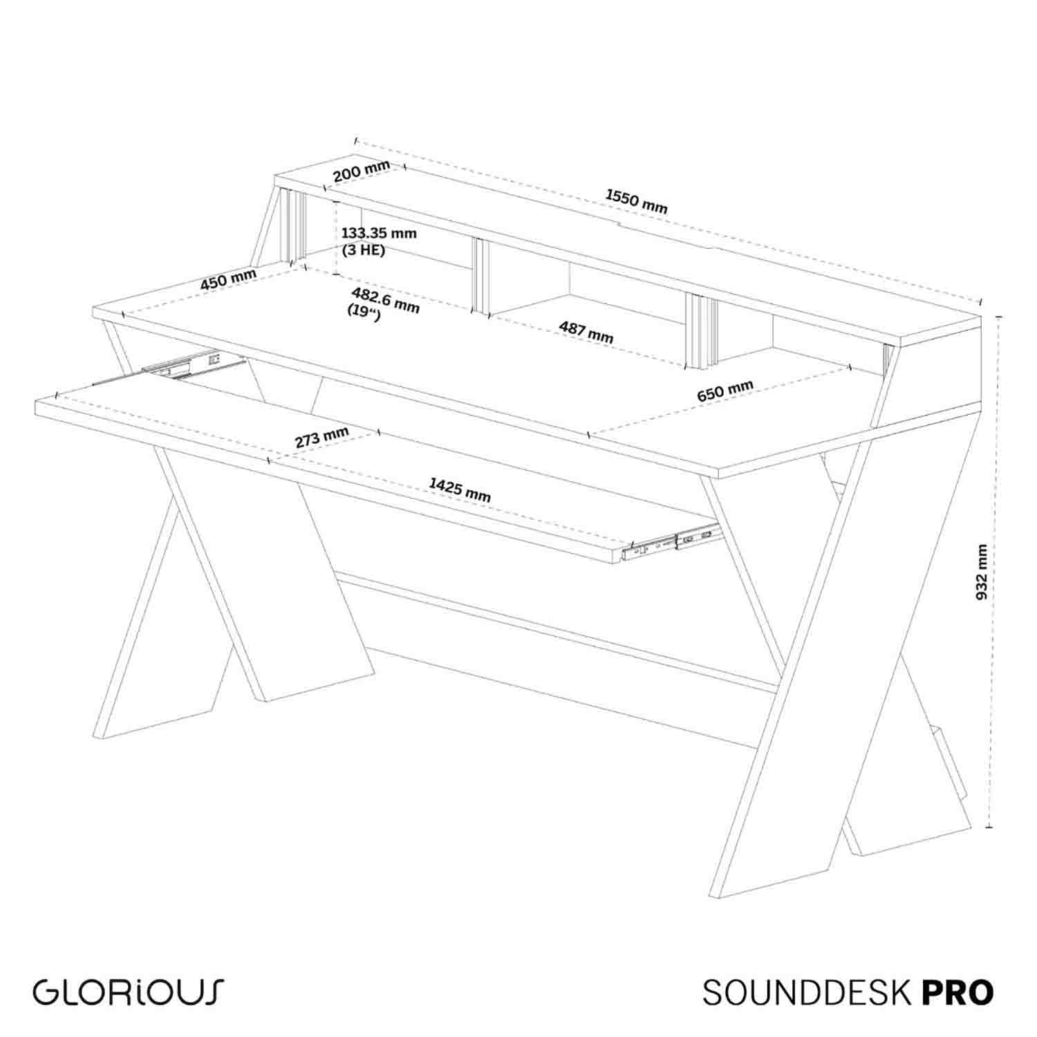 Glorious Sound Desk Pro for Professional Studio Workstation - Walnut - Hollywood DJ