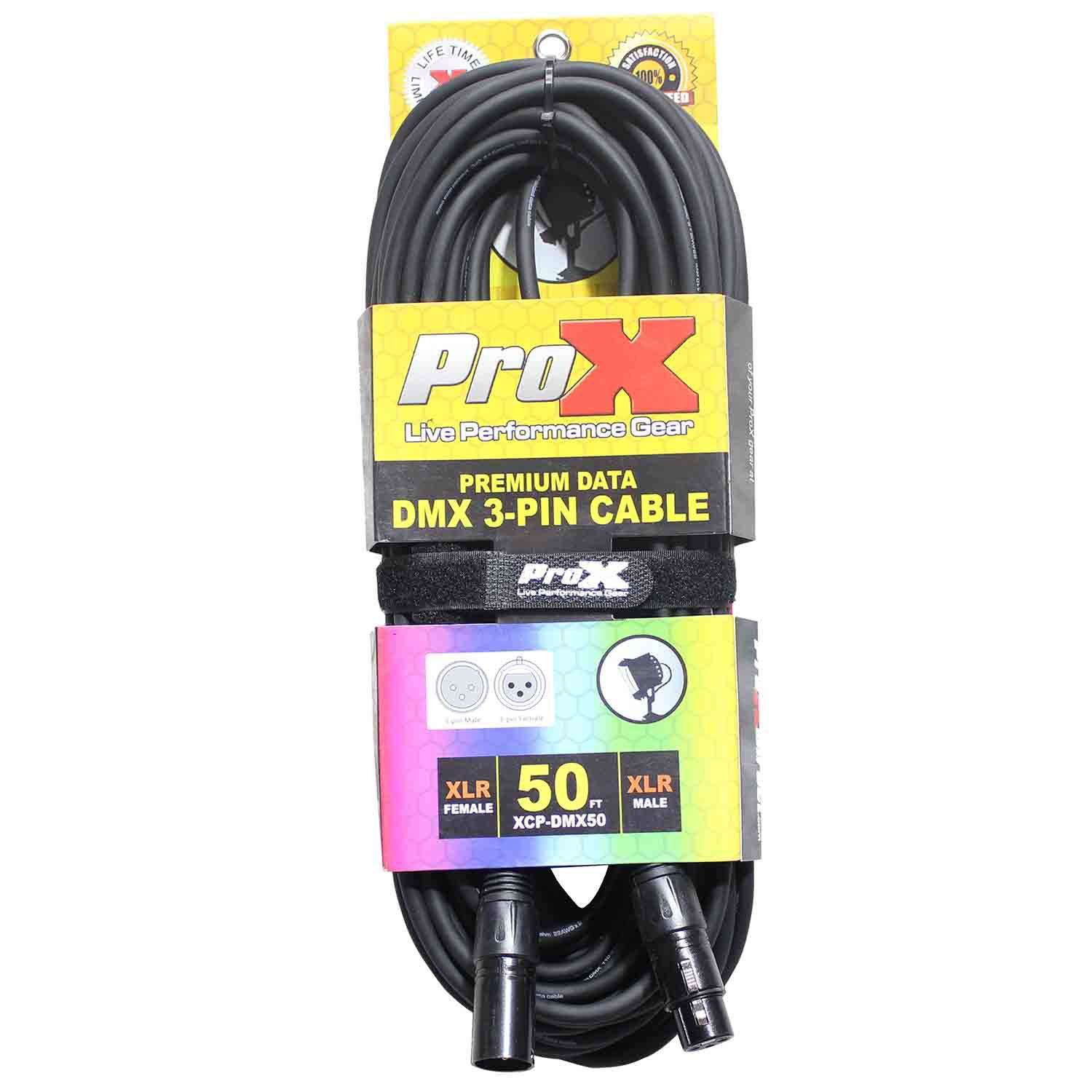 ProX XCP-DMX50, DMX XLR3-M to XLR3-F Premium Cable - 50 Feet - Hollywood DJ