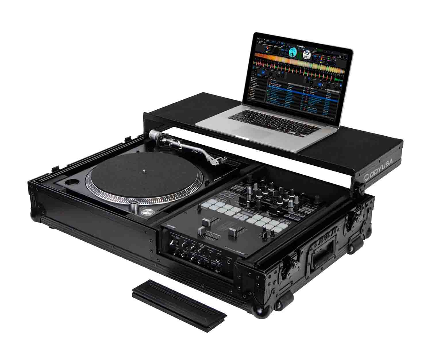 Odyssey FZGS1BM10WBL Black 10″ Format DJ Mixer and Turntable Coffin Flight Case with Glide Platform - Hollywood DJ