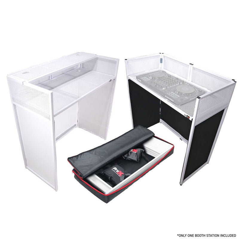 ProX XF-VISTA WH VISTA White DJ Booth Facade Table Station with White/Black Scrim Kit and Padded Travel Bag - Hollywood DJ