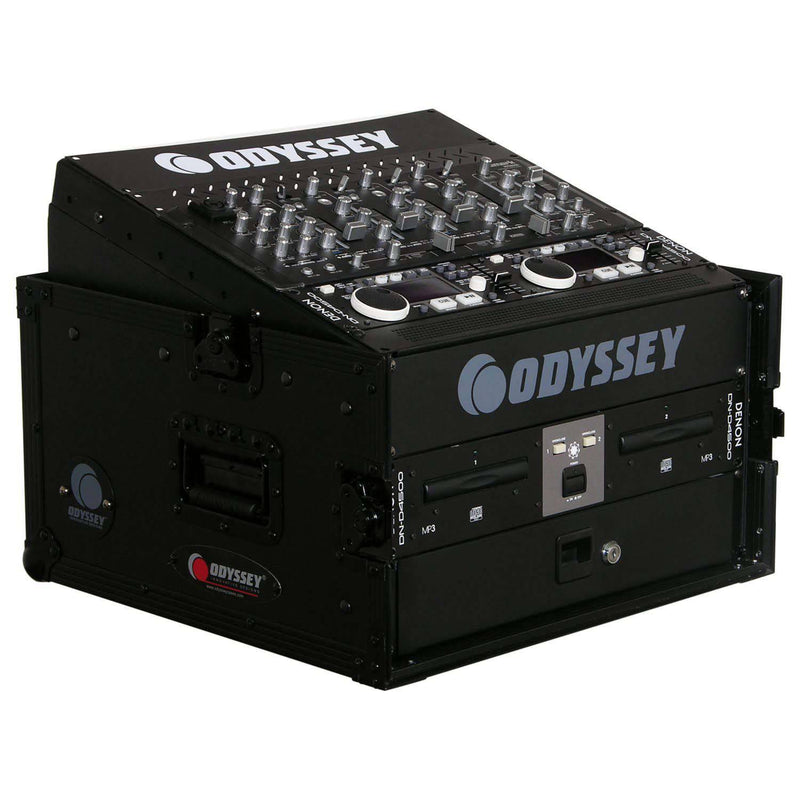 Odyssey FZ1004BL 10U Top Slanted 4U Vertical Pro Combo Rack - Black - Hollywood DJ