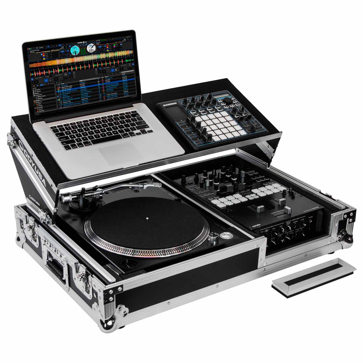 Odyssey FZGS1BM10W Reversible 10″ Format DJ Mixer and One Battle Position Turntable Coffin Flight Case with Glide Platform - Hollywood DJ
