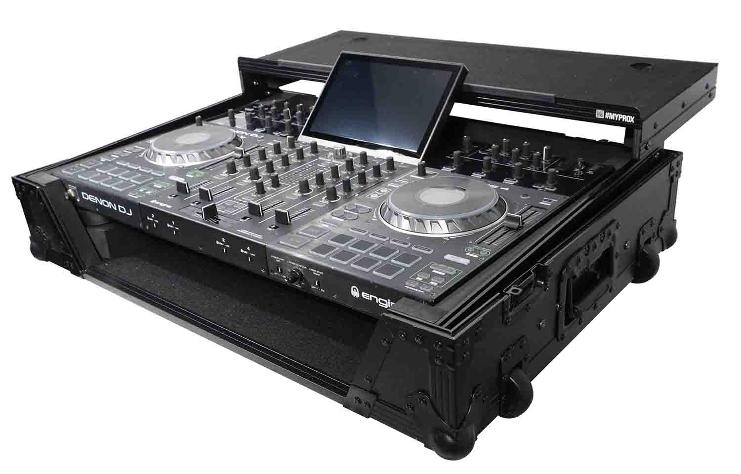 ProX XS-PRIME4 WLTBL Flight Case for Denon Prime 4 DJ Controller with Sliding Laptop Shelf - Black Finish - Hollywood DJ