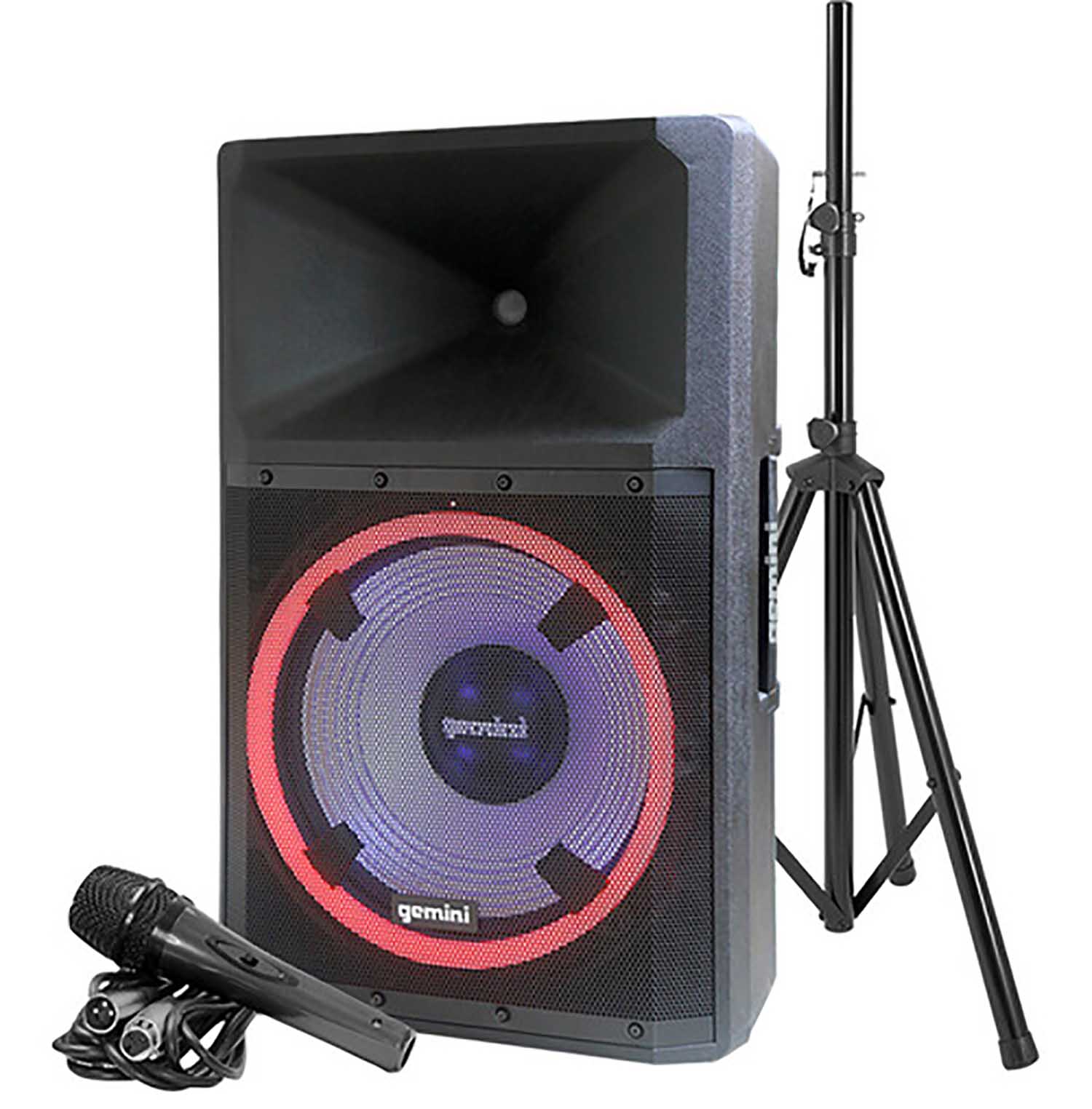 Gemini Sound GSP-L2200PK, 15-Inch Powered Bluetooth PA Speaker with Lights, Stand and Microphone - 2200W - Hollywood DJ