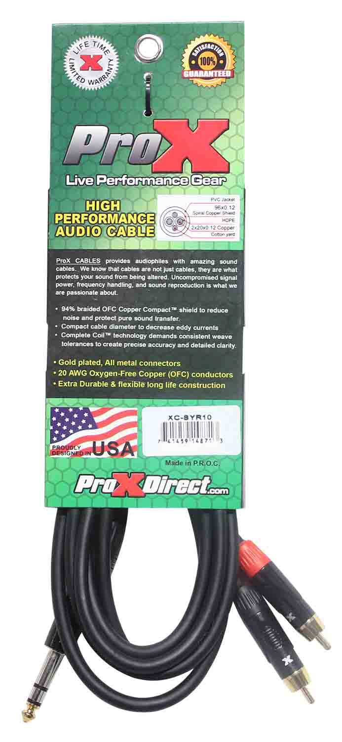 Prox XC-SYR10 Unbalanced 1/4" TRS-M to Dual RCA-M High Performance Audio Cable - 10 Feet - Hollywood DJ