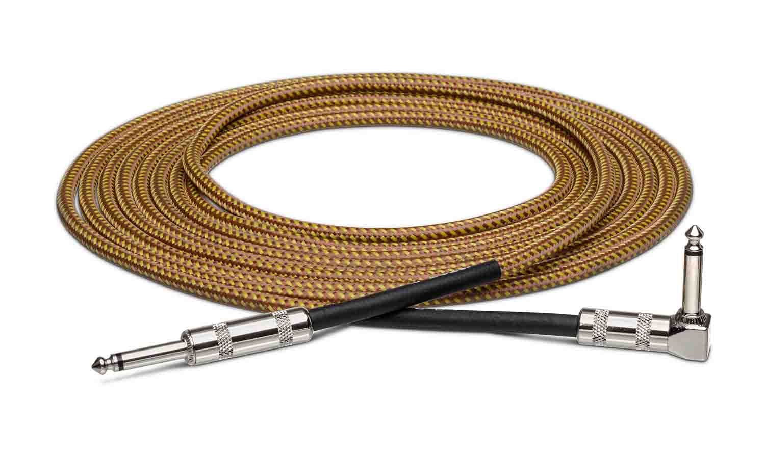 Hosa GTR-518R, Straight to Right Angle Tweed Guitar Cable - 18 Feet - Hollywood DJ