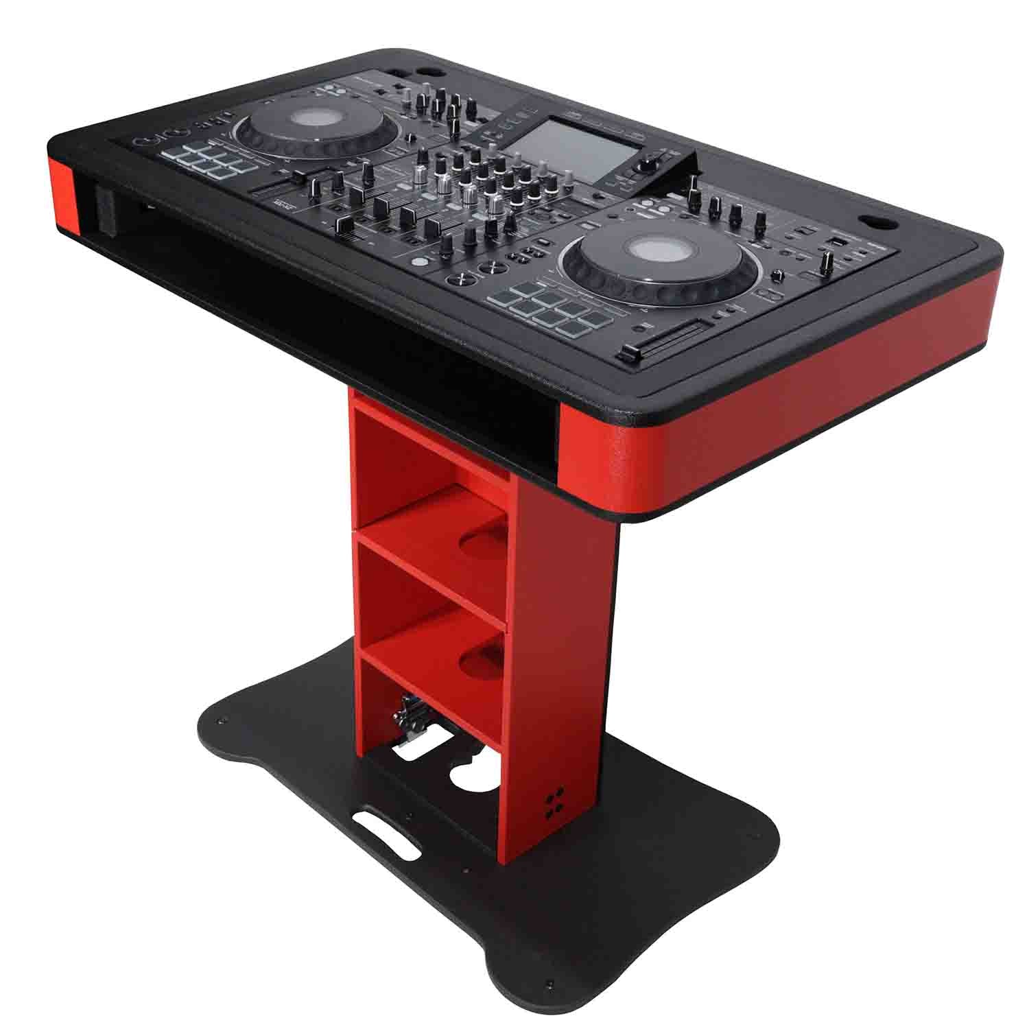 ProX XZF-DJCTRBCASE Control Tower DJ Booth with Laptop Arm and Road Cases for Pioneer XDJ-XZ, DDJ-1000 SRT, RANE ONE, and SX3 - Red Black Finish - Hollywood DJ