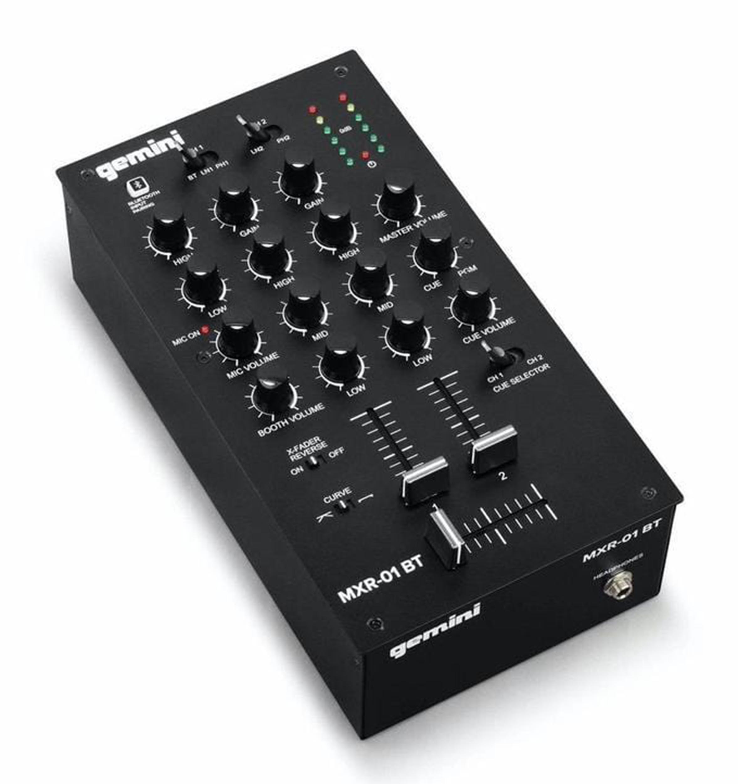 Gemini Sound MXR-01BT, 2-Channel Professional Dj Mixer with Bluetooth Input - Hollywood DJ