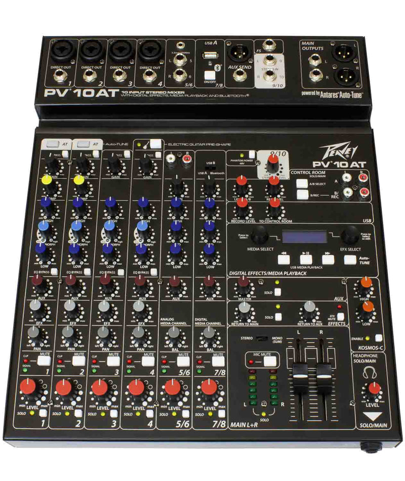 Peavey PV 10 AT 120US Compact 10 Channel DJ Mixer with Bluetooth and Antares Auto-Tune - Hollywood DJ