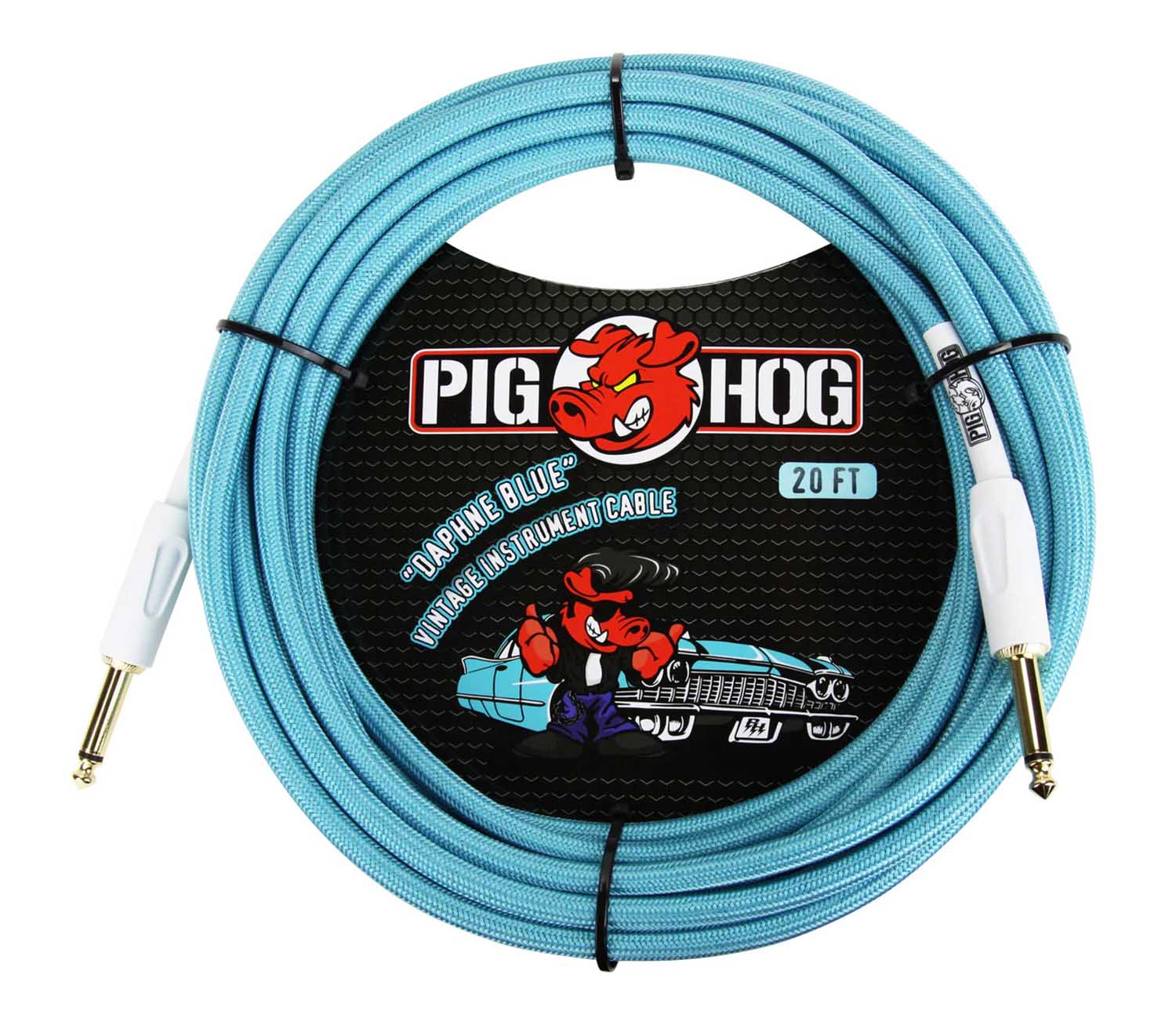 Pig Hog PCH20DB, Daphne Blue Guitar Instrument Cable - 20 Feet - Hollywood DJ