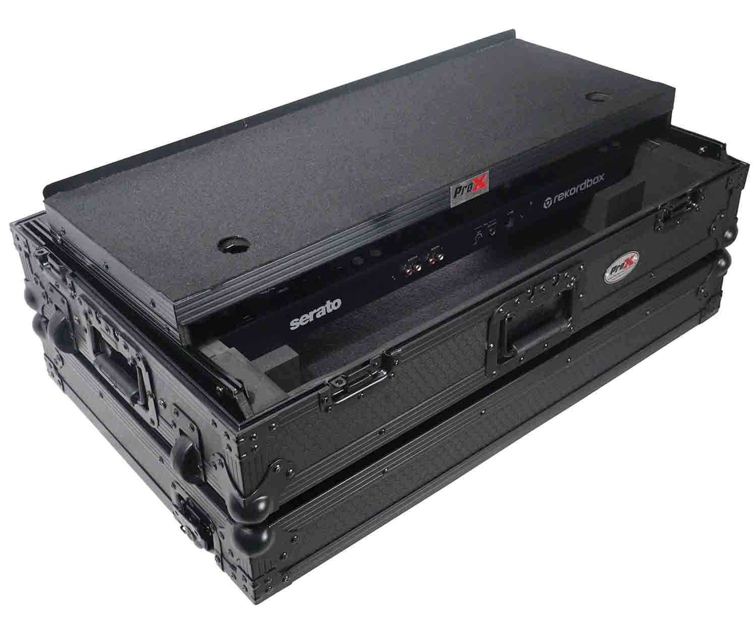 ProX XS-DDJFLX6 WLTBL Flight Case for Pioneer DDJ-FLX6 with Glide Sliding Laptop Shelf and Wheels - Black on Black Hardware - Hollywood DJ
