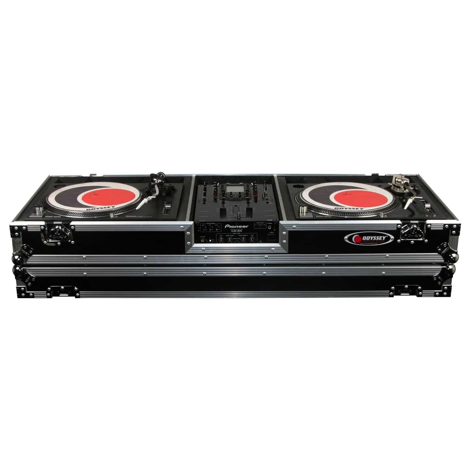 Odyssey FZDJ10W, 10″ Format DJ Mixer and Two Standard Position Turntables Flight Coffin Case with Wheels - Hollywood DJ