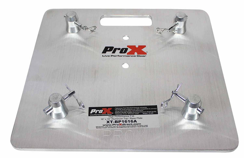 ProX XT-BP1616A Aluminum Base Plate Fits Most Manufacturers F34 Trussing with Conical Connectors - 16" x 16" - Hollywood DJ