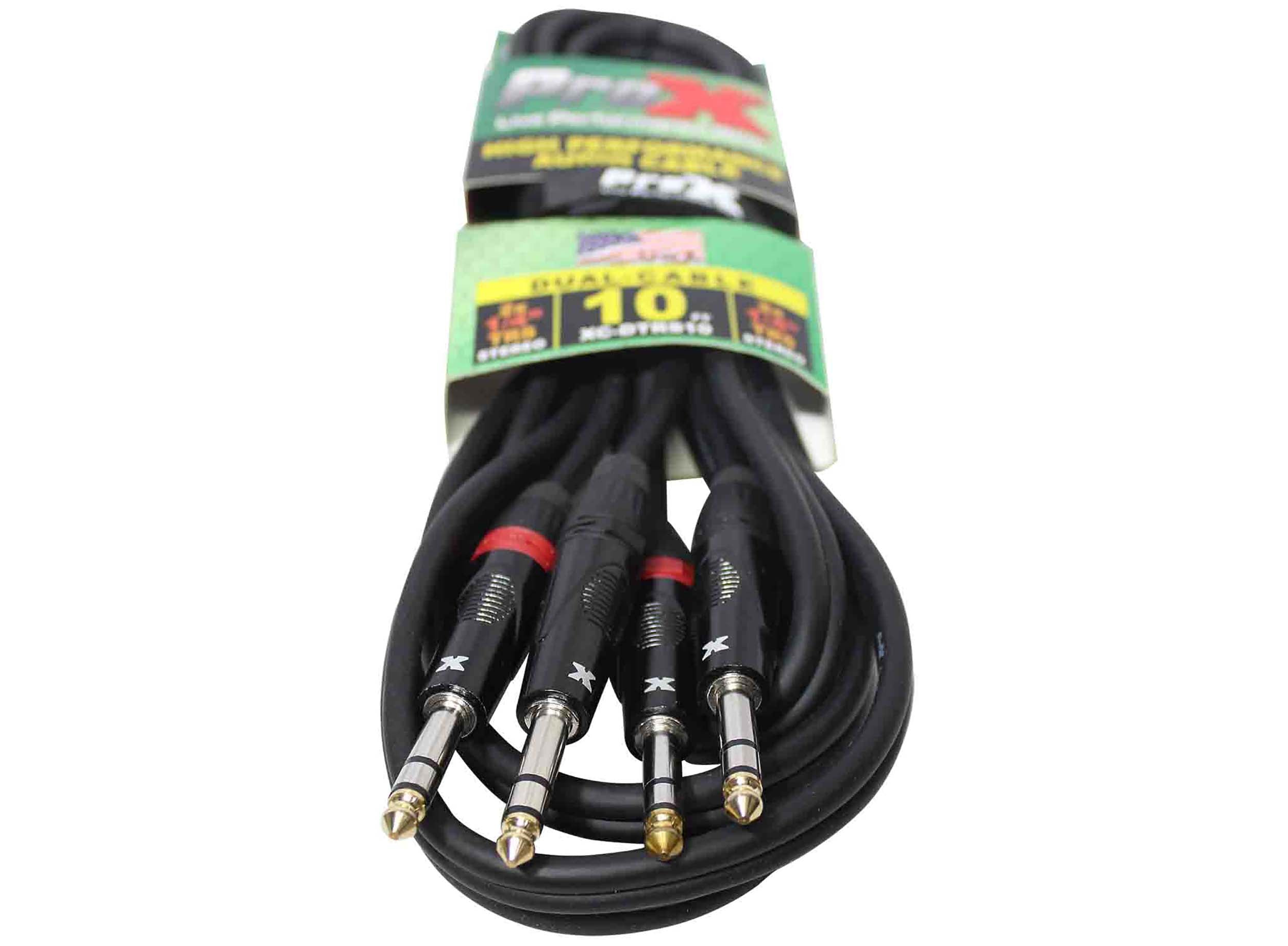 Prox XC-DTRS10 Balanced Dual 1/4" TRS-M to Dual 1/4" TRS-M High Performance Audio Cable - 10 Feet by ProX Cases