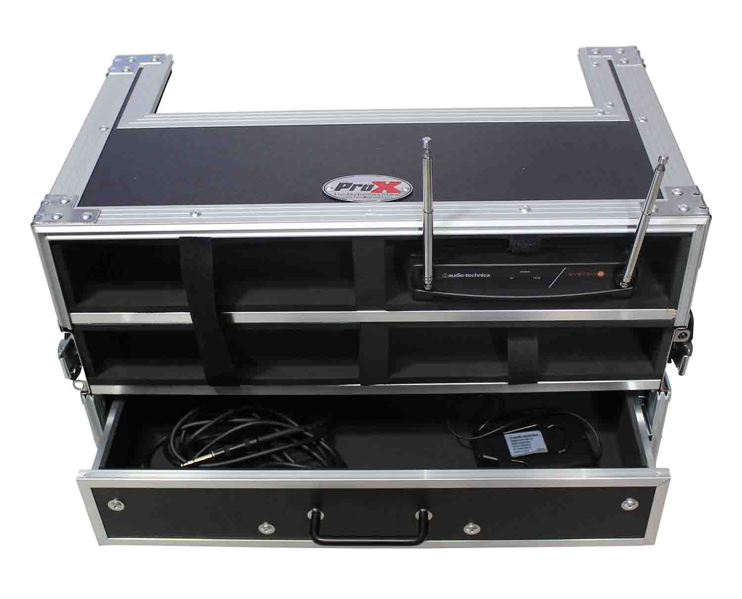 ProX XS-4WM2DR Wireless Microphone Case for 4 Units with 2U Rack Drawer - Hollywood DJ