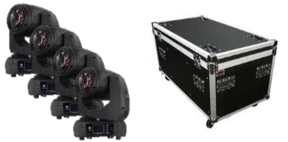 Encore Pro Lighting 4pk AuraBeam 230 w/ Roadcase - 230w Osram Short Arc Discharge Moving Head Beam w/ ArtNet and 5 Pin DMX - Hollywood DJ