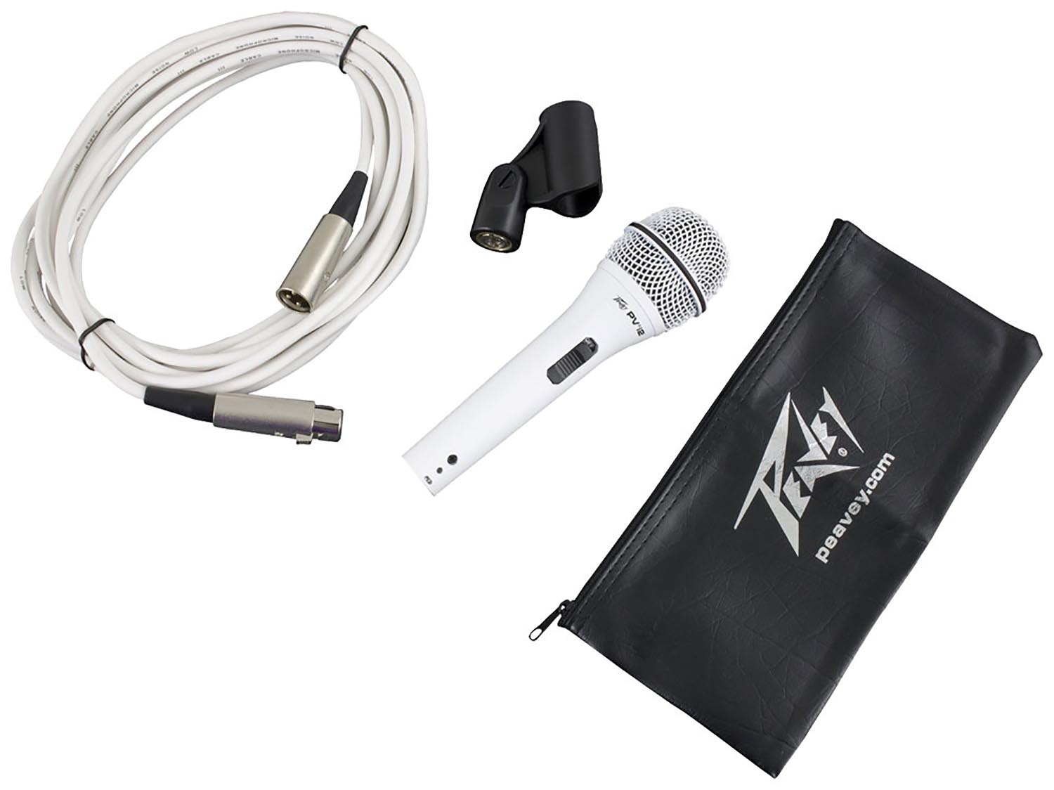 Open Box: Peavey PVI 2W Cardioid Unidirectional Dynamic Vocal Microphone with XLR Cable - White - Hollywood DJ