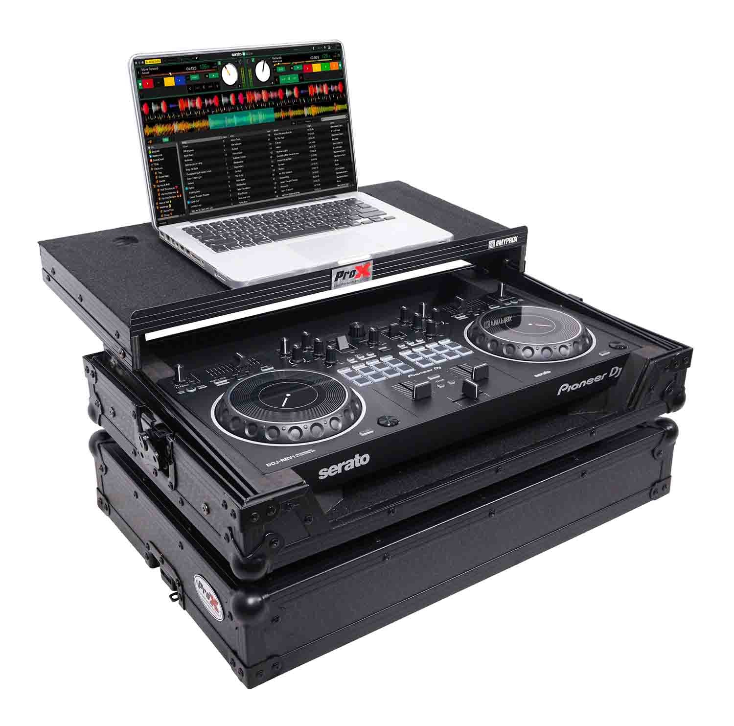 B-Stock: ProX X-DDJREV1LTBL Flight Case for Pioneer DDJ-REV1 Digital Controller with Sliding Laptop Shelf - Black on Black - Hollywood DJ