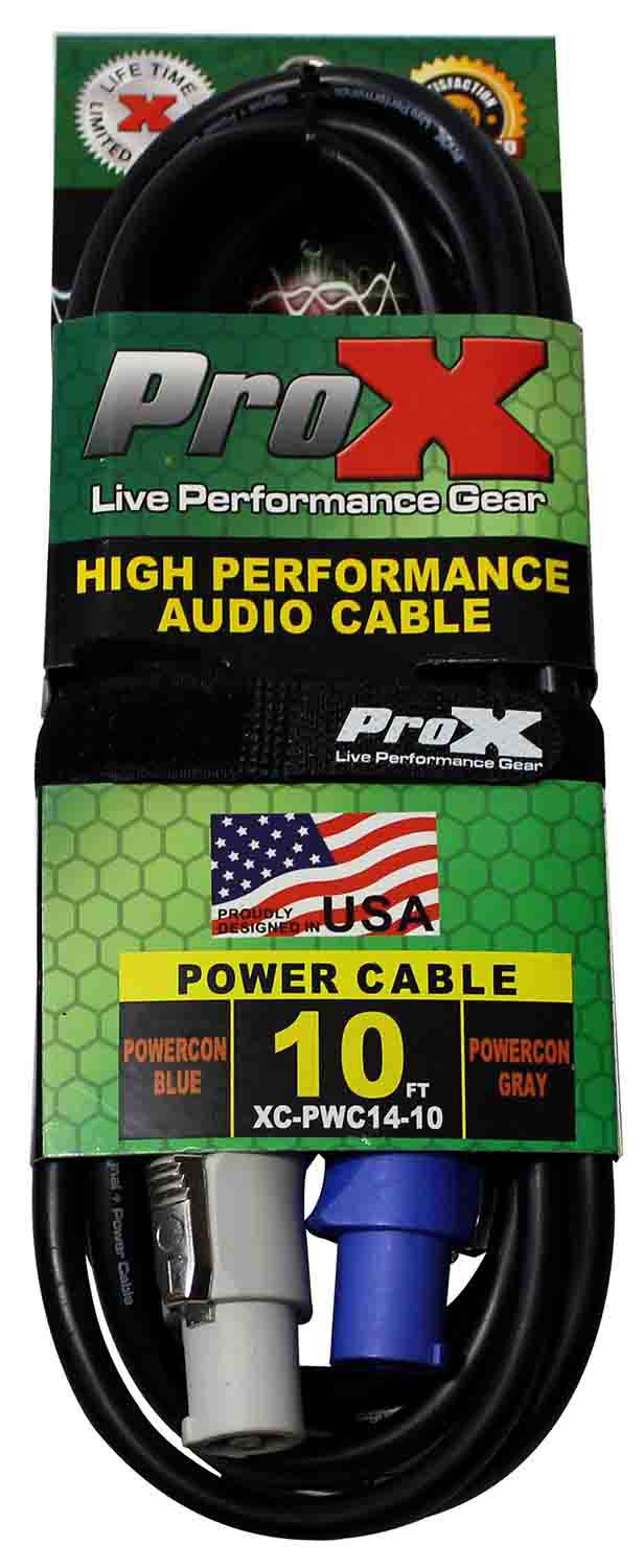 ProX XC-PWC14-10, 14 AWG High Performance PowerCon Link Grey Male to Blue Male for Powercon Compatible Devices - 10 Feet - Hollywood DJ