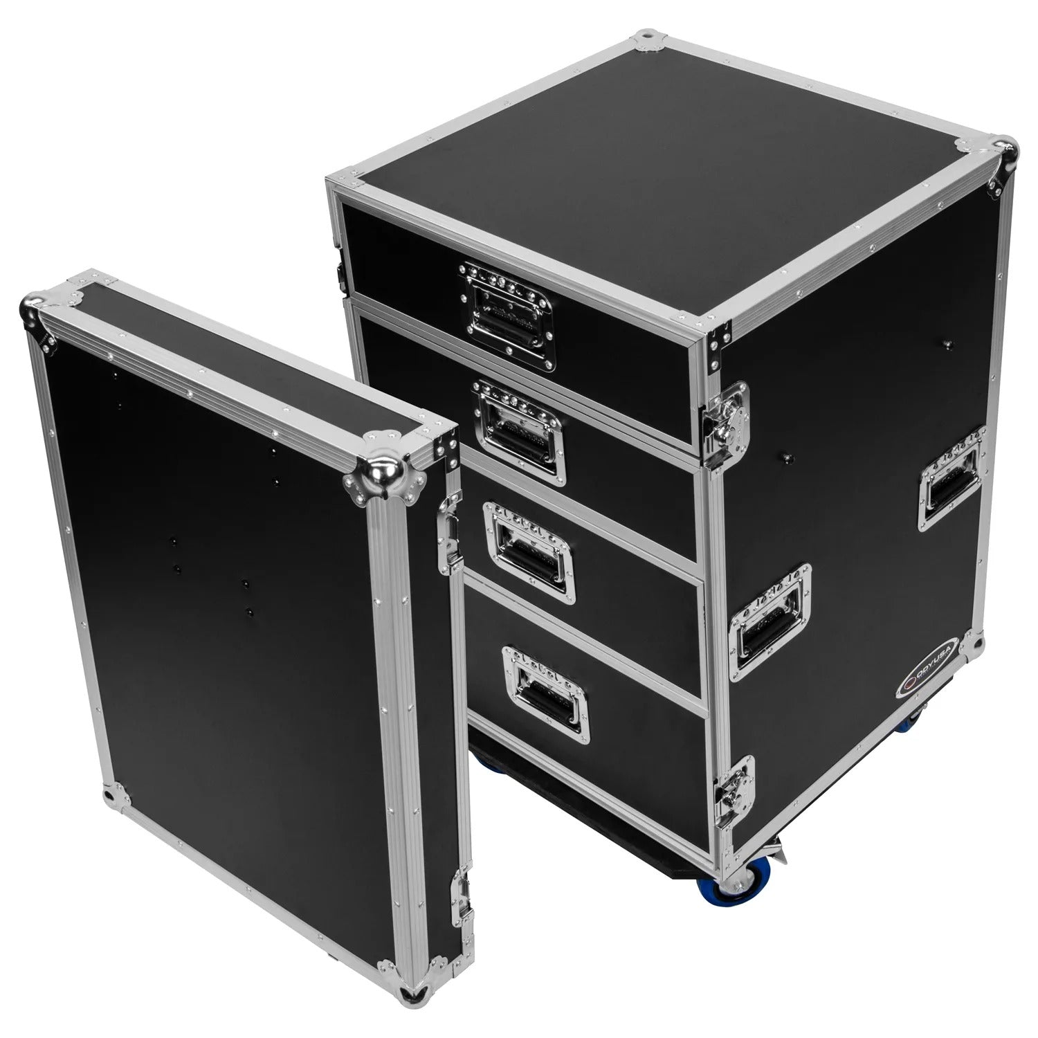 Odyssey FZWB4WDLX DJ Flight Case for Deluxe Four Drawer Workbox Tour with Casters And Side Table Odyssey