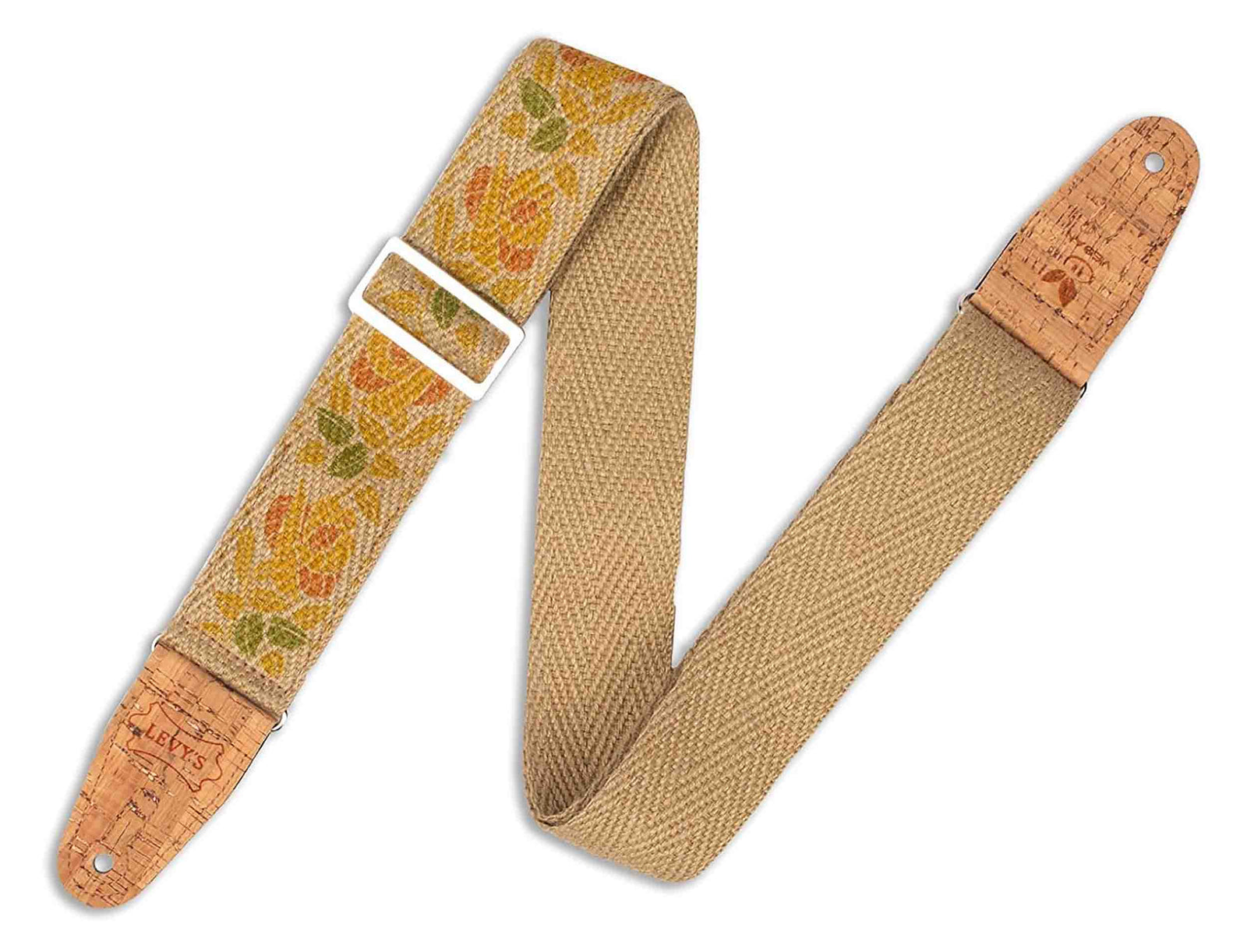 Levy's Leathers MH8P-008, 2 Inch Hemp Vegan Guitar Strap with Printed Rosa Motif - Hollywood DJ