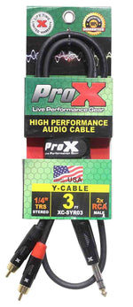 Prox XC-SYR03 Unbalanced 1/4" TRS-M to Dual RCA-M High Performance Audio Cable - 3 Feet - Hollywood DJ