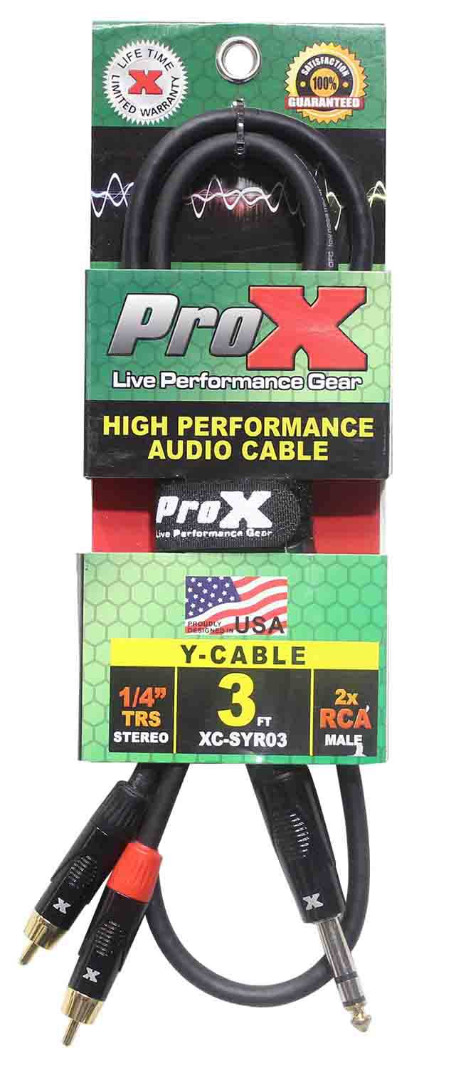 Prox XC-SYR03 Unbalanced 1/4" TRS-M to Dual RCA-M High Performance Audio Cable - 3 Feet - Hollywood DJ