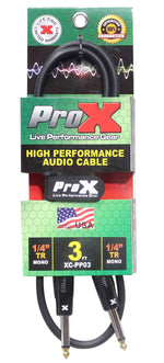 Prox XC-PP03 Unbalanced 1/4" TS-M to 1/4" TS-M High Performance Audio Cable - 3 Feet - Hollywood DJ