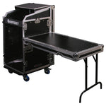 Odyssey FZGS1116WDLX Deluxe 11U Top Slanted 16U Bottom Vertical Pro Combo Rack with Casters, Side Table, and Glide Platform - Hollywood DJ