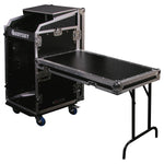 Open Box: Odyssey FZGS1116WDLX Deluxe 11U Top Slanted 16U Bottom Vertical Pro Combo Rack with Casters, Side Table, and Glide Platform - Hollywood DJ