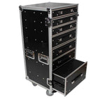 ProX XS-7DTW, 7 Drawer Workstation Case with Folding Lid Side Table on Wheels - Hollywood DJ