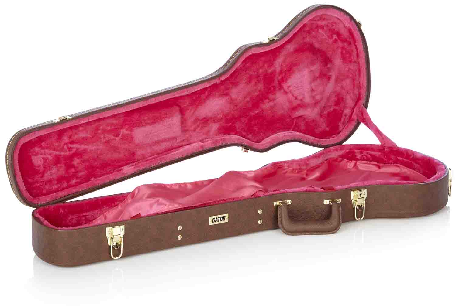Gator Cases GW-LP-BROWN Deluxe Wood Case for Single-Cutaway Guitars - Vintage Brown Exterior - Hollywood DJ