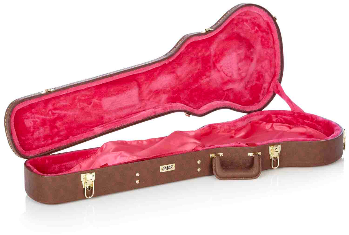 Gator Cases GW-LP-BROWN Deluxe Wood Case for Single-Cutaway Guitars - Vintage Brown Exterior - Hollywood DJ