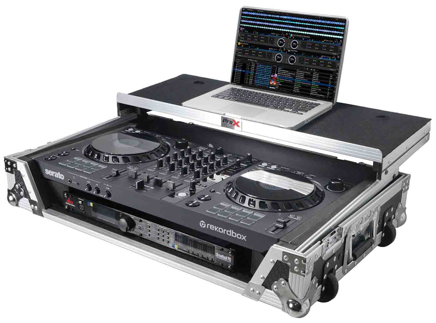 ProX XS-DDJFLX6 WLT Flight Case for Pioneer DDJ-FLX6 with 1U Rackspace, Glide Sliding Laptop Shelf and Wheels - Hollywood DJ