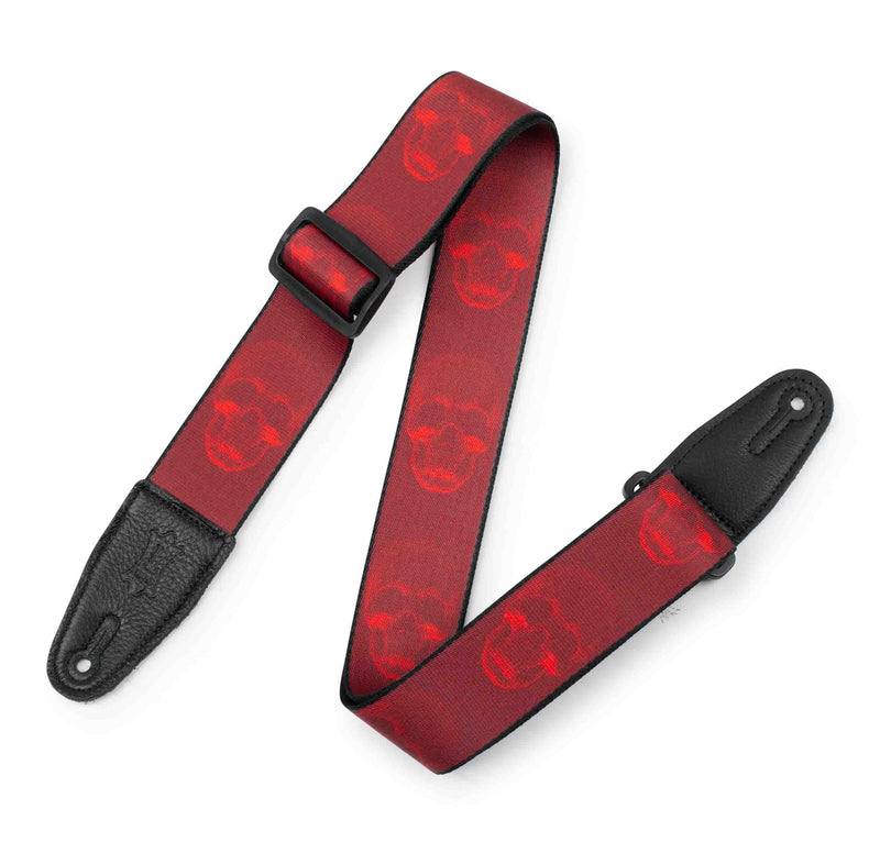 Levy's Leathers MPD2-114 2” Wide Polyester Guitar Strap with Dark Red and Red Scanned Skull Motif - Hollywood DJ