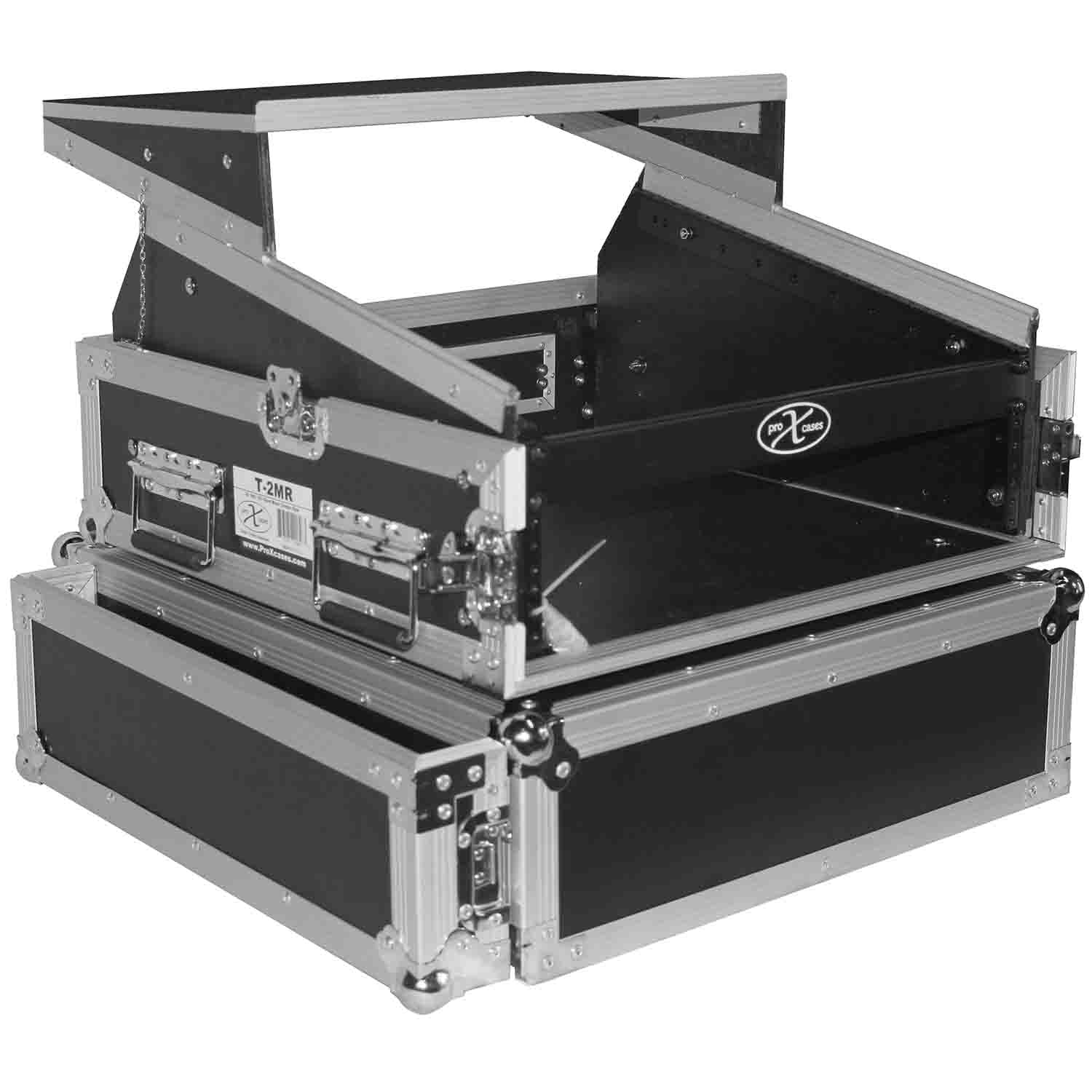 ProX T-2MRLT, 2U Rack x 10U Top Mixer DJ Combo Flight Case with Laptop Shelf - Hollywood DJ