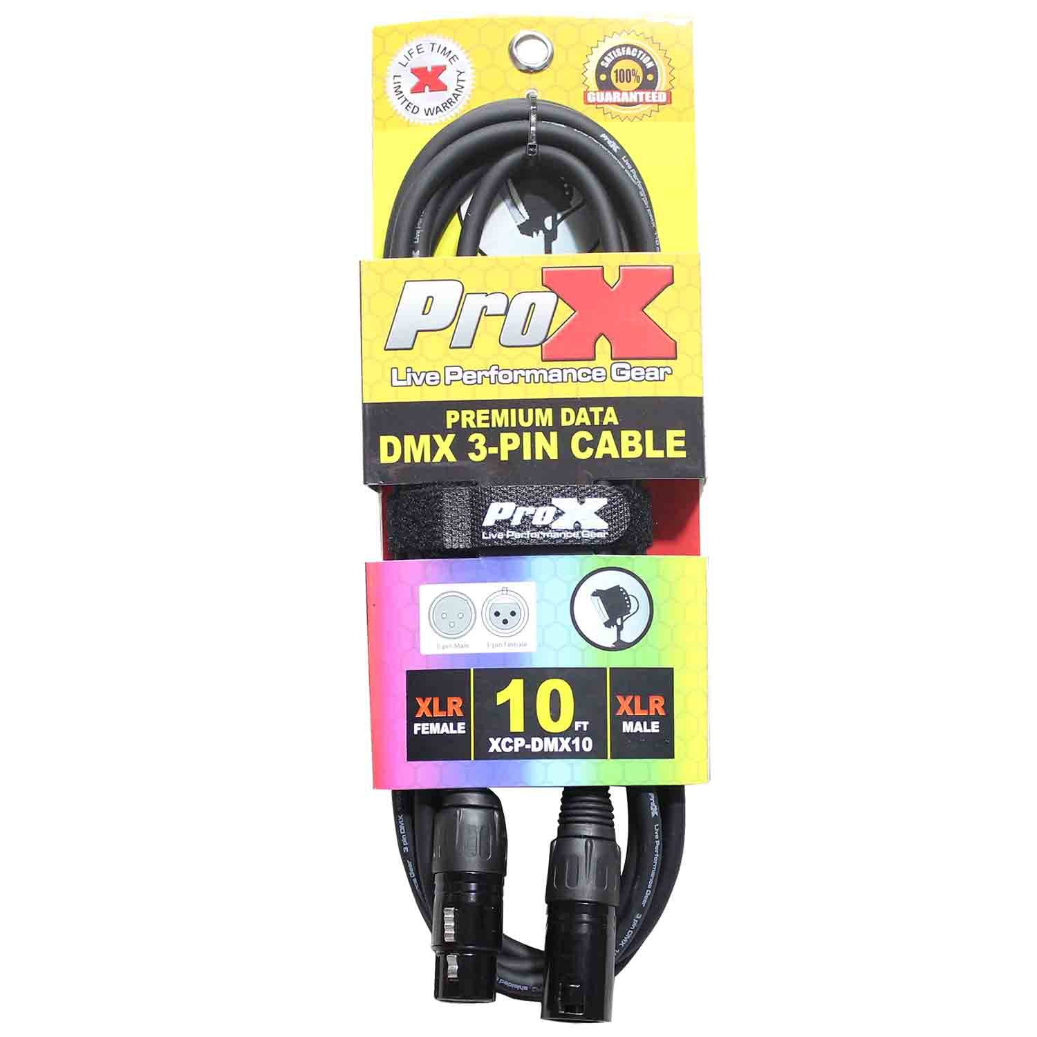 ProX XCP-DMX10, DMX XLR3-M to XLR3-F Premium Cable - 10 Feet - Hollywood DJ