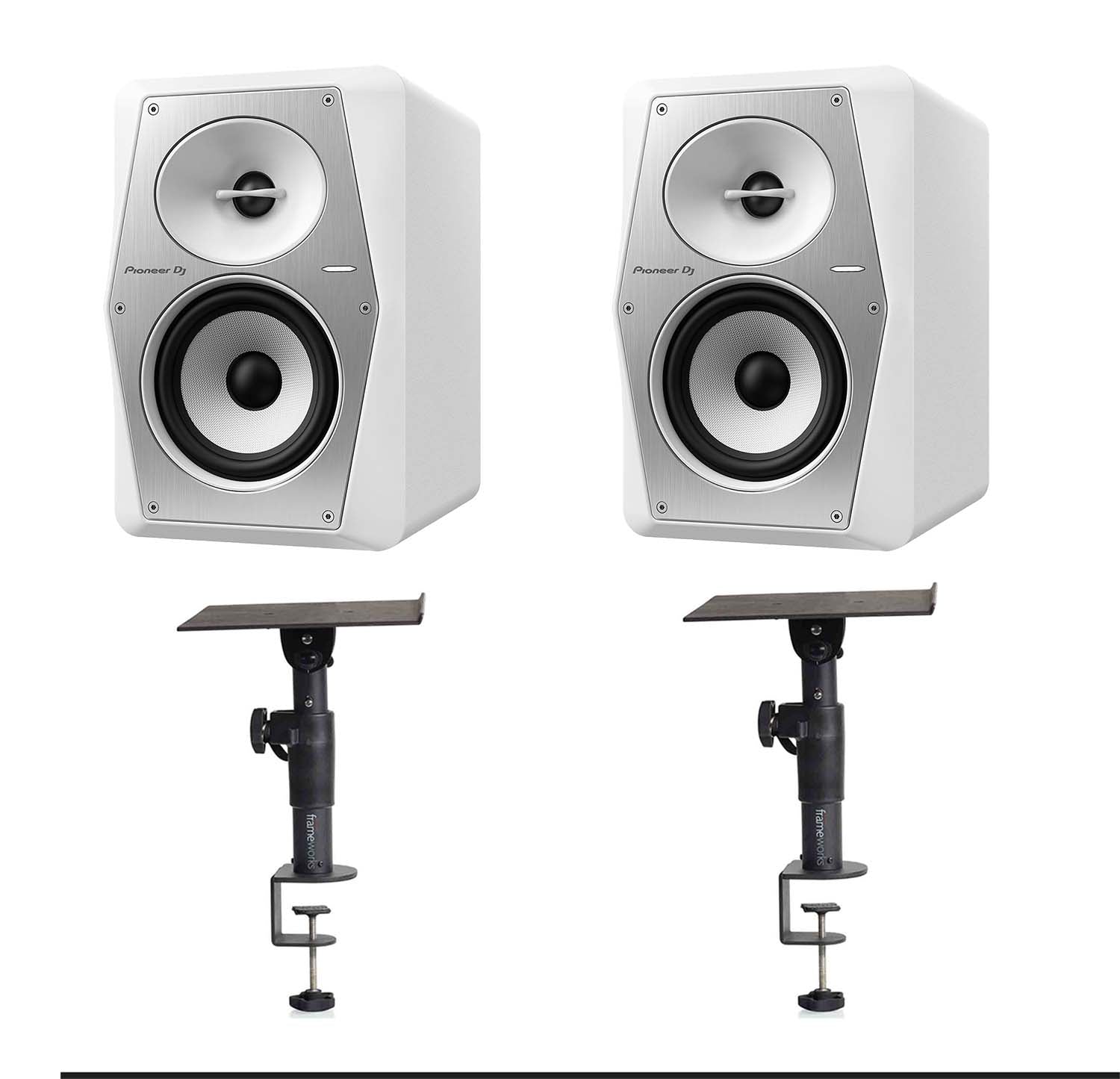 Pioneer VM-50 White Studio Monitor Package with desktop clamp mount - Hollywood DJ