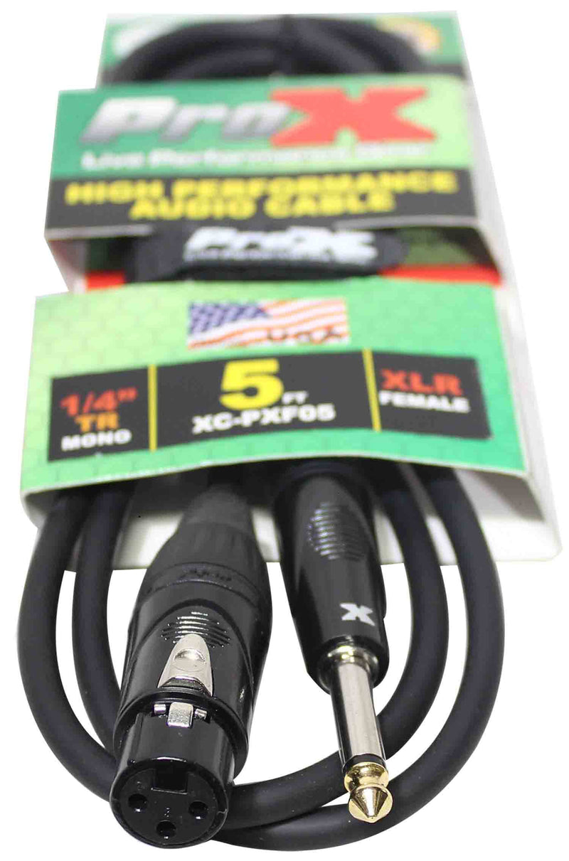 Prox XC-PXF05 Unbalanced 1/4" TS-M to XLR-F High Performance Audio Cable - 5 Feet - Hollywood DJ