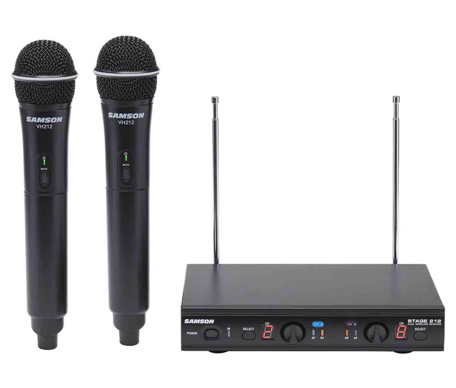 Samson SWS212HH-E, Stage 212 Frequency Agile Dual Channel Handheld VHF Wireless System - 173 to 198 MHz - Hollywood DJ