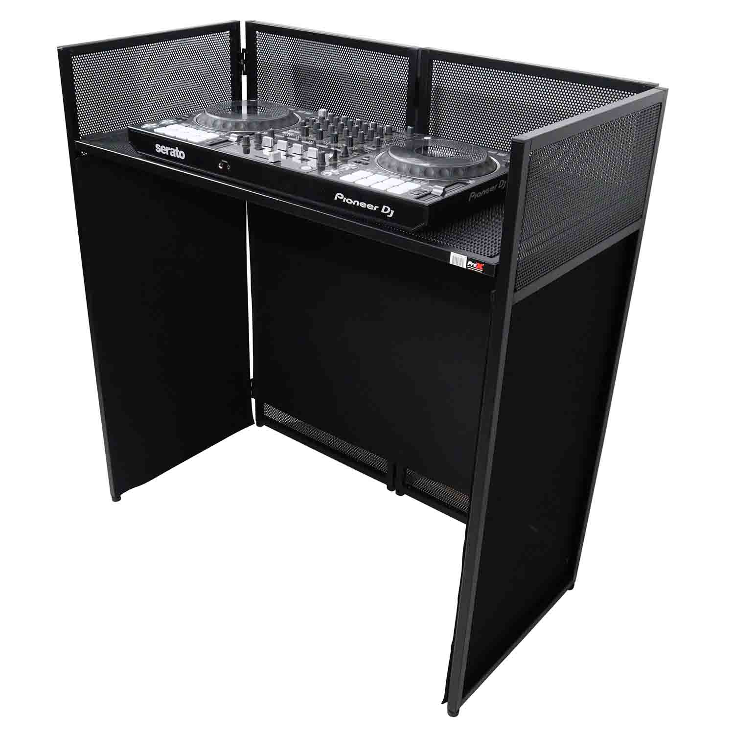 ProX XF-VISTA BL VISTA DJ Booth Facade Table Station with White/Black Scrim kit and Padded Travel Bag - Hollywood DJ