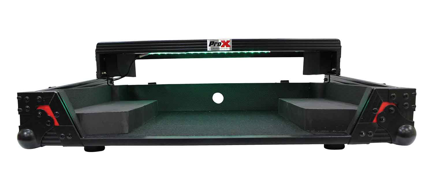 ProX XS-G4VLTRB LED Flight Case for Gemini G4V DJ Controller with Sliding Laptop Shelf and LED Kit - Black on Red - Hollywood DJ