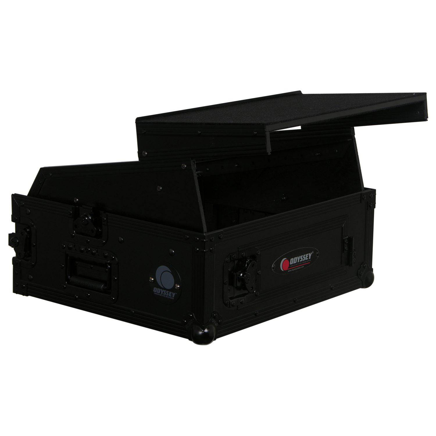 Odyssey FZGS1002BL, 10U Top Slanted 2U Bottom Vertical Pro Combo Rack with Glide Platform - Black - Hollywood DJ