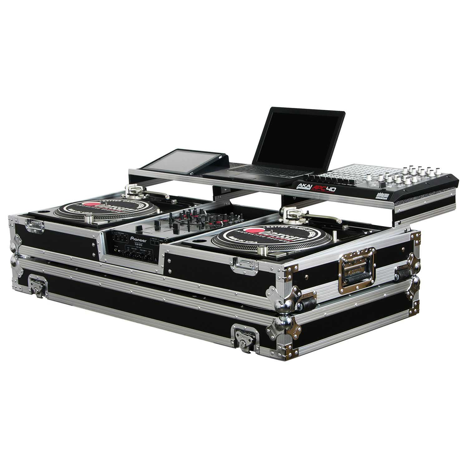 Odyssey FZGSPBM10W Universal 10″ Format DJ Mixer and Two Battle Position Turntables Flight Coffin Case with Full Glide Platform - Hollywood DJ