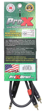 Prox XC-SYR03 Unbalanced 1/4" TRS-M to Dual RCA-M High Performance Audio Cable - 3 Feet - Hollywood DJ