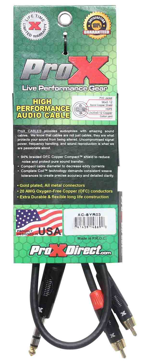 Prox XC-SYR03 Unbalanced 1/4" TRS-M to Dual RCA-M High Performance Audio Cable - 3 Feet - Hollywood DJ