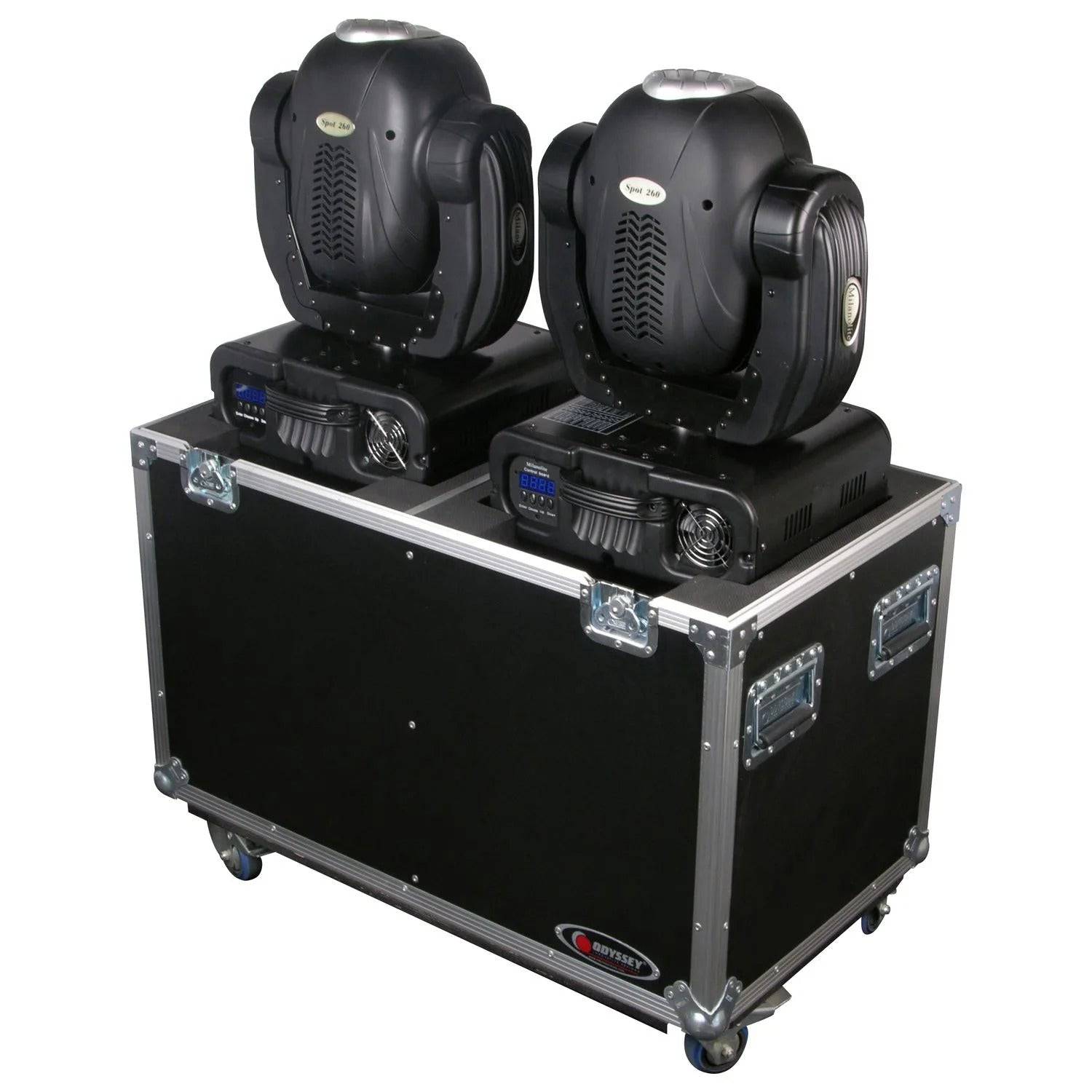 Odyssey FZMH250X2W, Universal Dual Large 250 Moving Heads Lighting Flight Case With Wheels - Hollywood DJ