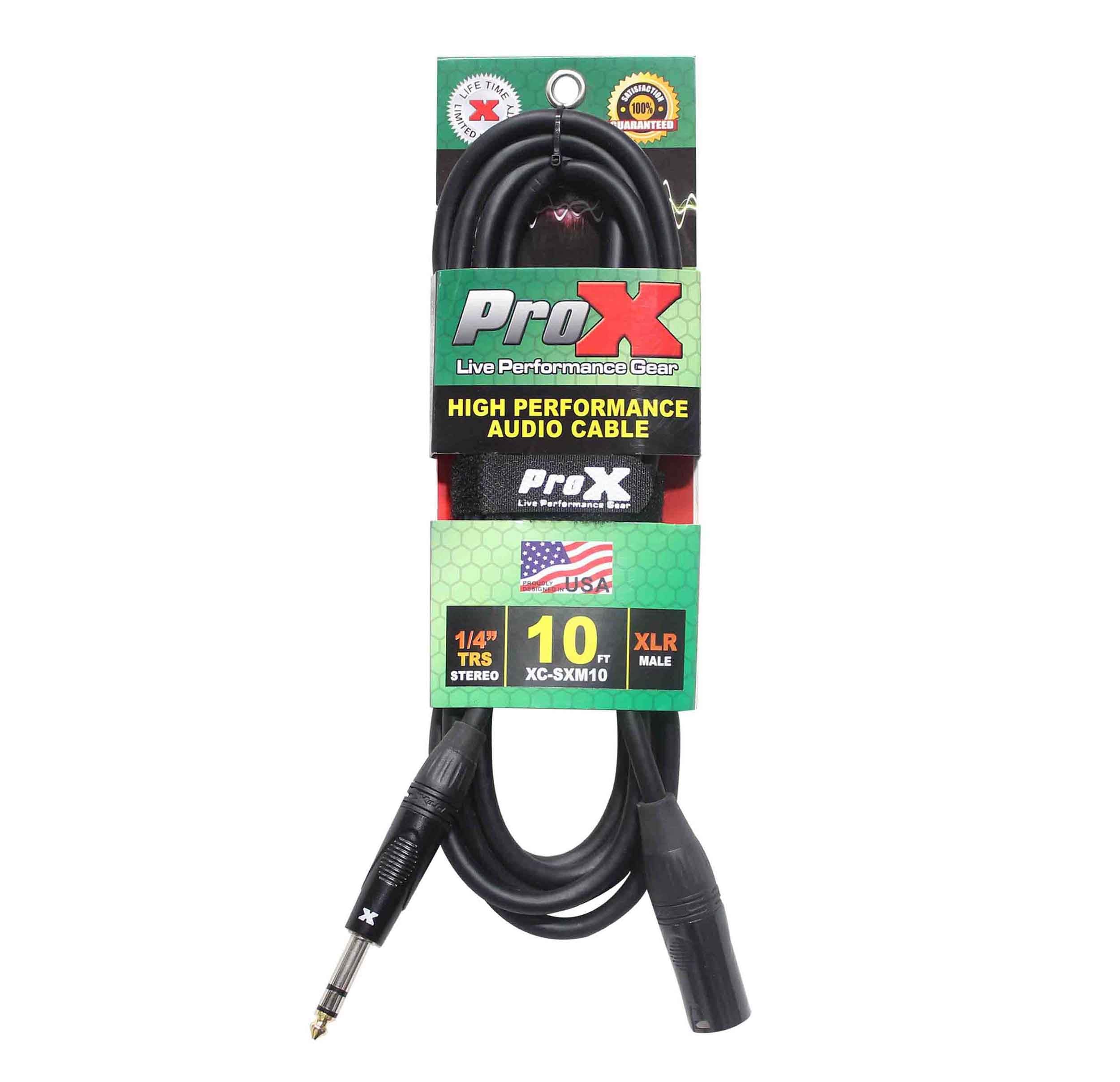 Prox XC-SXM10 Balanced XLR3-M to 1/4" TRS-M High Performance Audio Cable - 10 Feet by ProX Cases