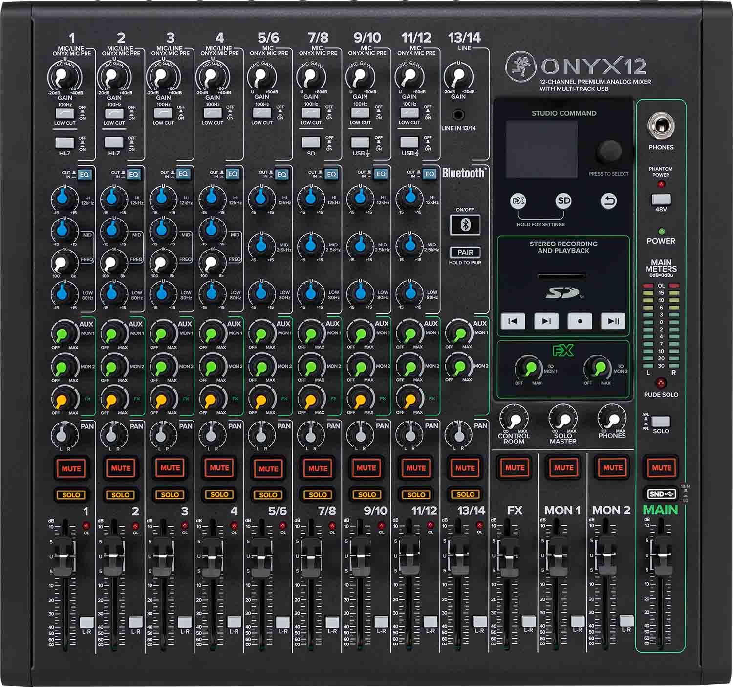 Mackie Onyx12, 12 Channel Premium Audio Mixer with Multitrack USB - Hollywood DJ
