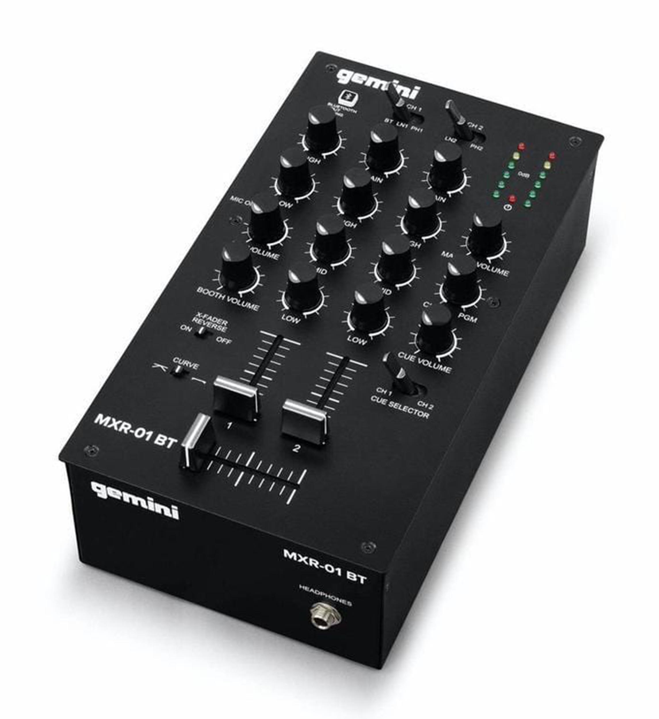 Gemini Sound MXR-01BT, 2-Channel Professional Dj Mixer with Bluetooth Input - Hollywood DJ